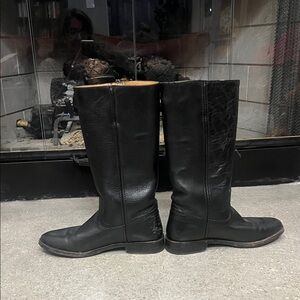 Frye Black Leather Heeled Boots